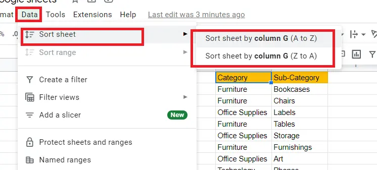 How to alphabetize rows in Google Sheets