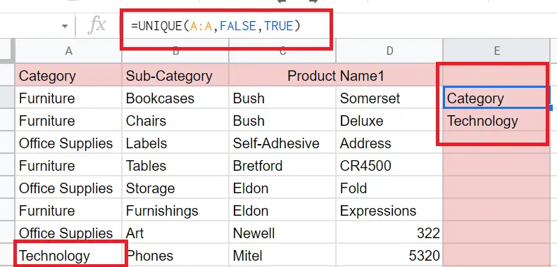 Google Sheets List Of Unique Values