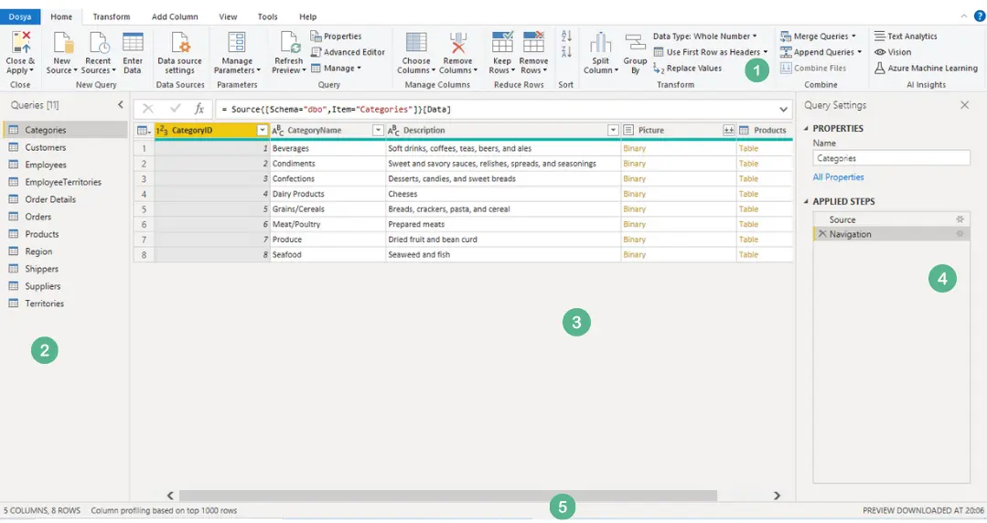 What fields are there on the Power Query Screen?