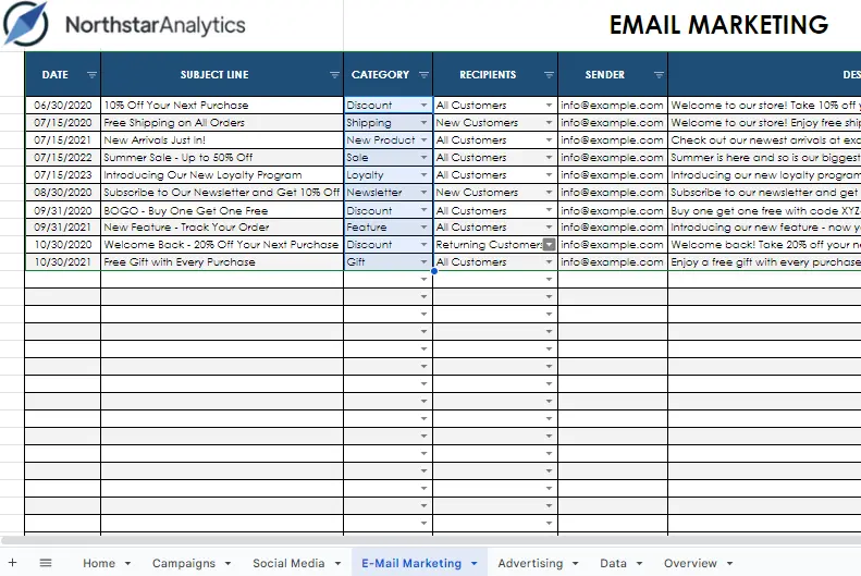 Marketing Management System Spreadsheet Template